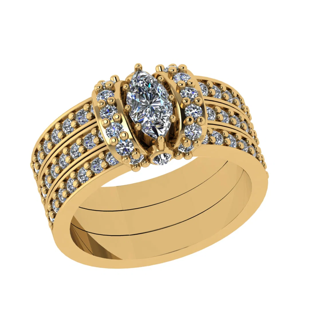 1.39 Ctw SI1/SI2 Diamond 14k Yellow Gold Engagement Halo Ring (ALL DIAMOND