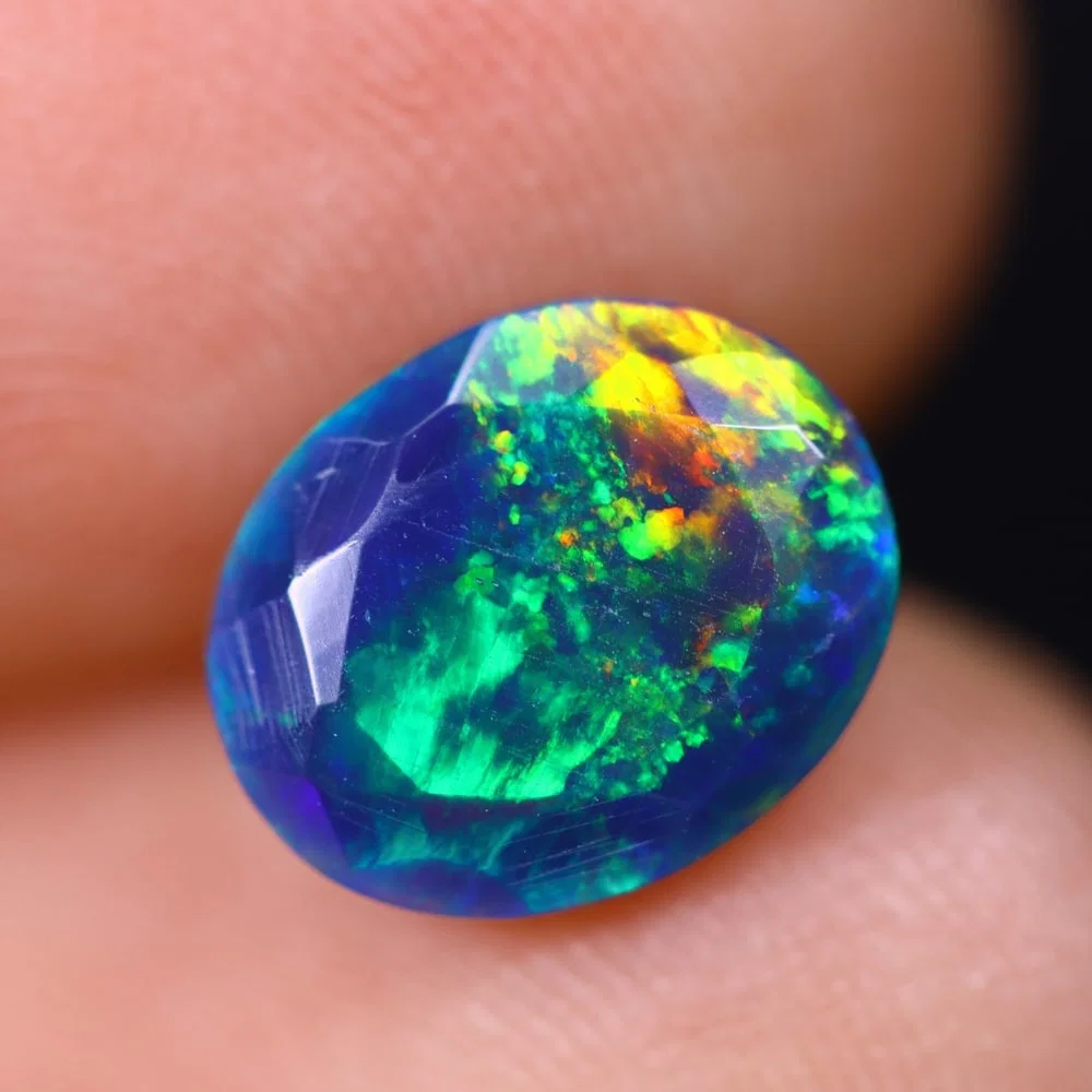 1.47Ct Welo Black Faceted Opal Polished - Ethiopian Opal , 449E