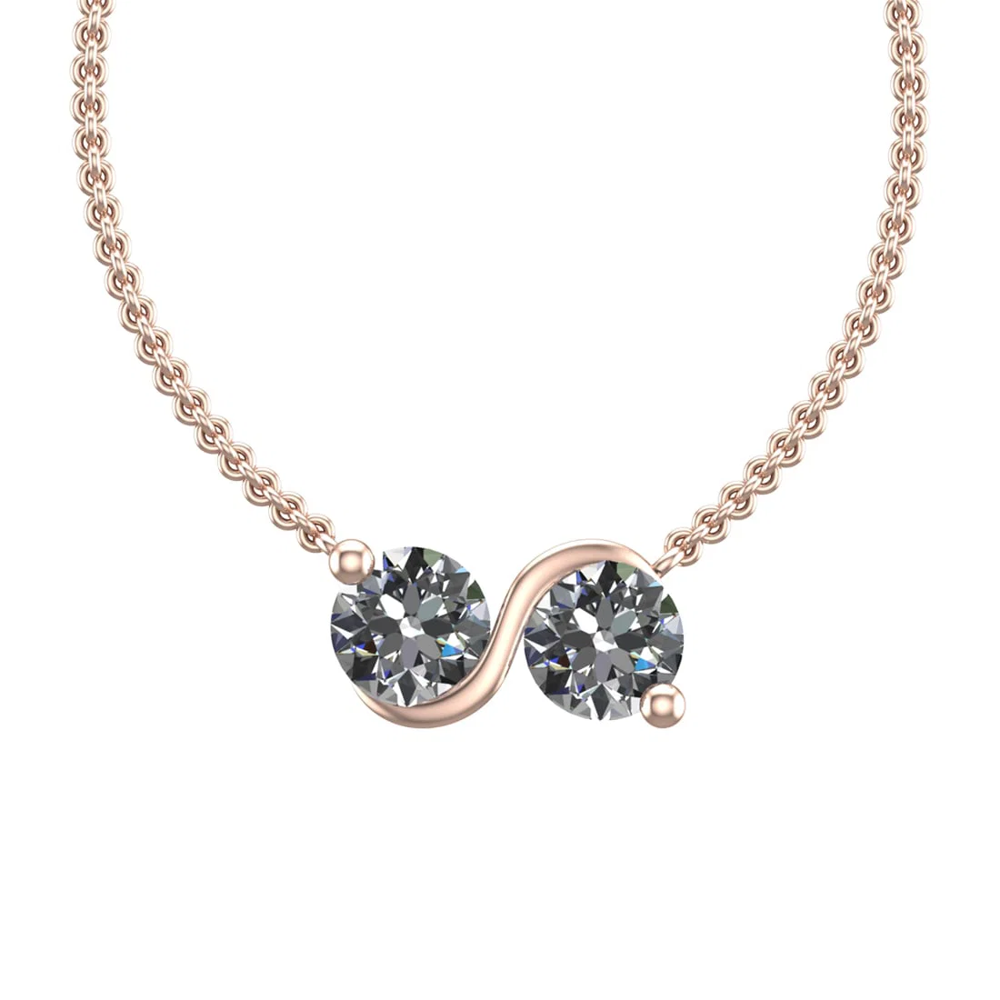 1.68 Ctw SI2/SI1 Diamond Prong Set 14K Rose Gold Two-Stone Pendant Necklace