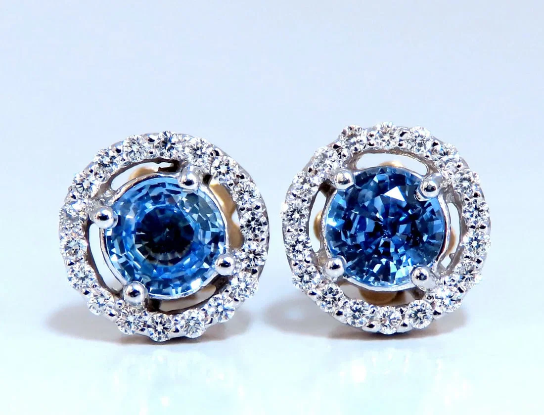 1.75ct Natural Sapphire Diamonds Cluster Earrings 14 Karat gold**