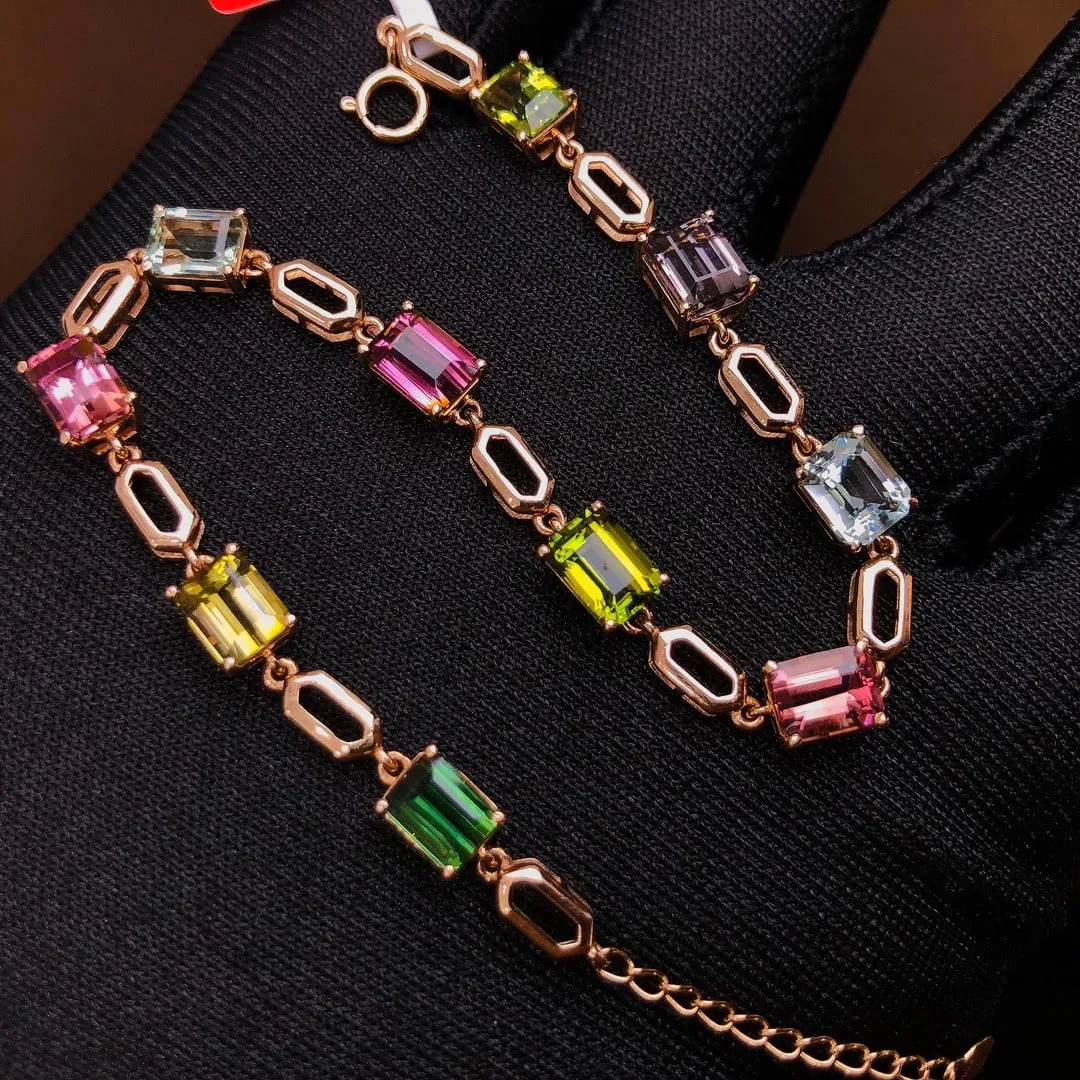 10.75Ctw Natural Color Tourmaline Bracelet