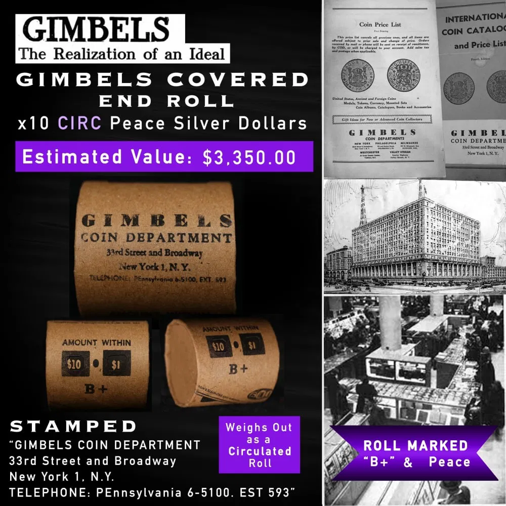 10 Coin Circ Peace GIMBLES Roll B+