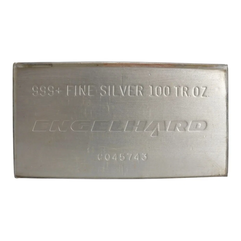 100 Tr Oz 999+ Fine Silver Bar/Ingot Engelhard Serial #P967604 In Original Case
