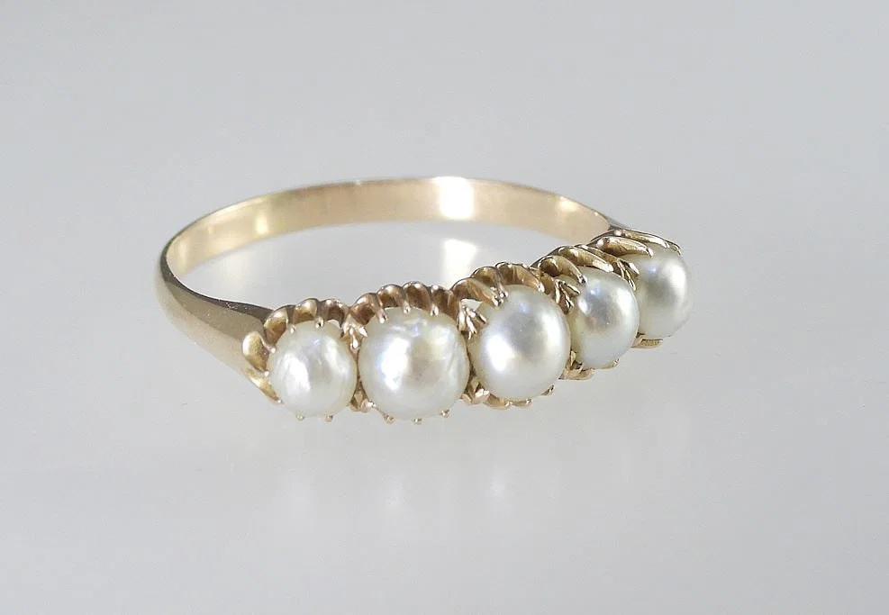 10K Five Pearl Ring, Size 8 3/4, 2.42g.