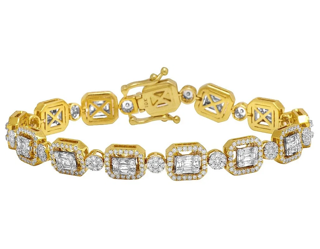 10K TWOTONE GOLD REAL DIAMOND BAGUETTE HALO CLUSTER BRACELET