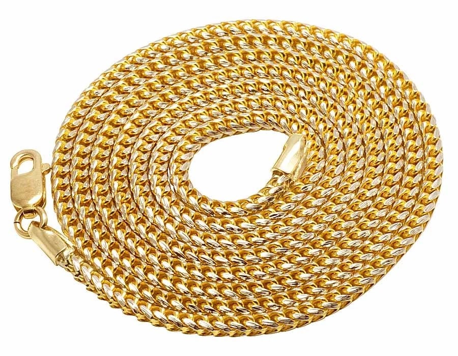 10K YELLOW GOLD DIAMOND CUT FRANCO BOX LINK CHAIN NECKLACE