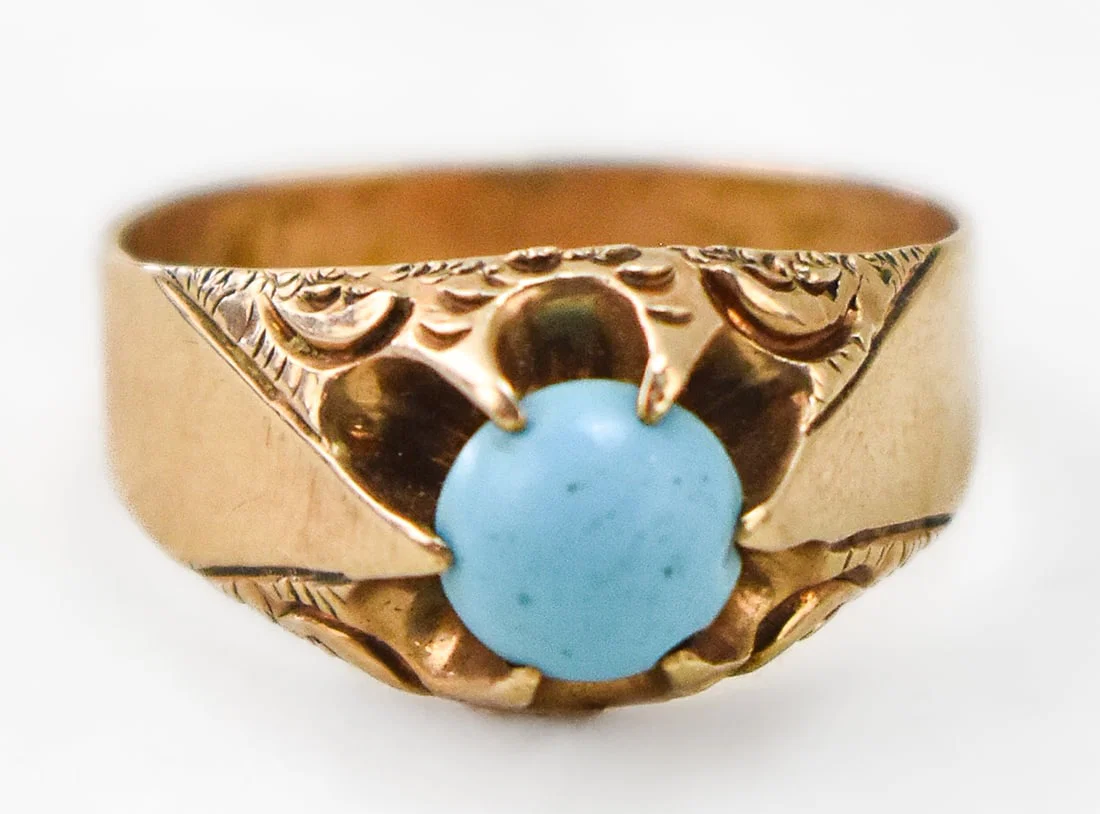 10K YELLOW GOLD MEN'S RING WITH TURQUOISE CABOCHON
