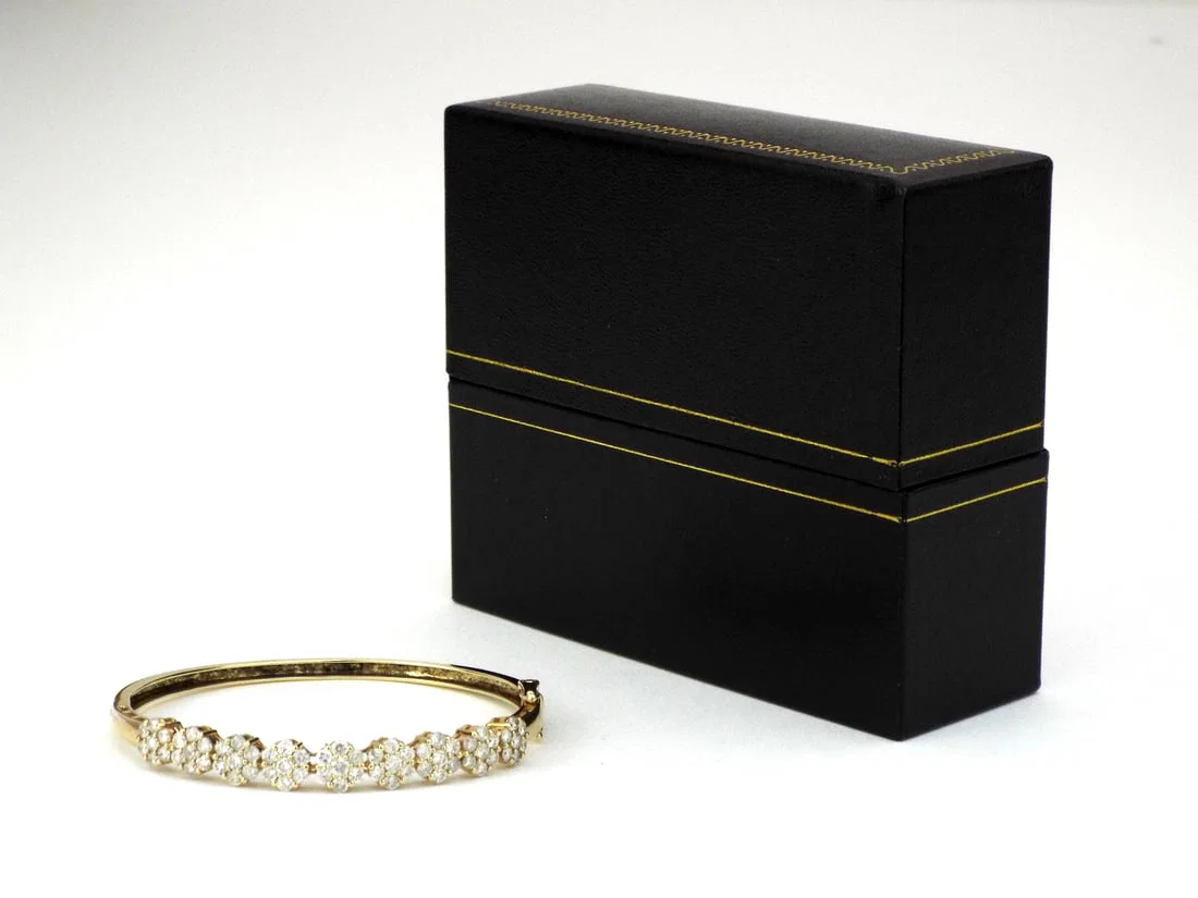 10K Yellow Gold Round Diamond Cluster Bangle Bracelet