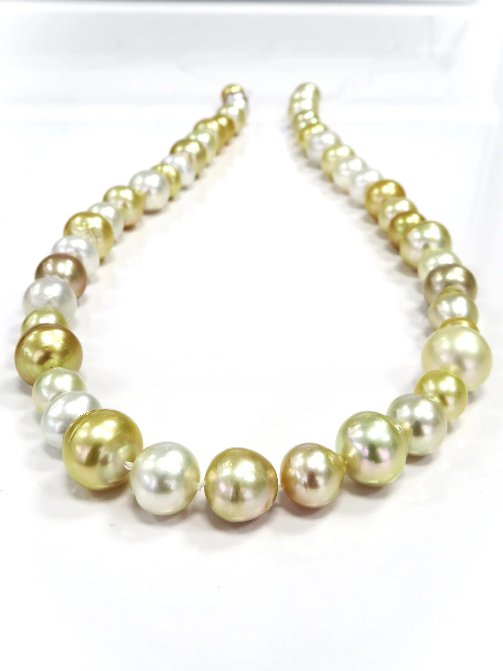 11-17mm Mix Shapes White and Golden South Sea Pearl Long Necklace Strand