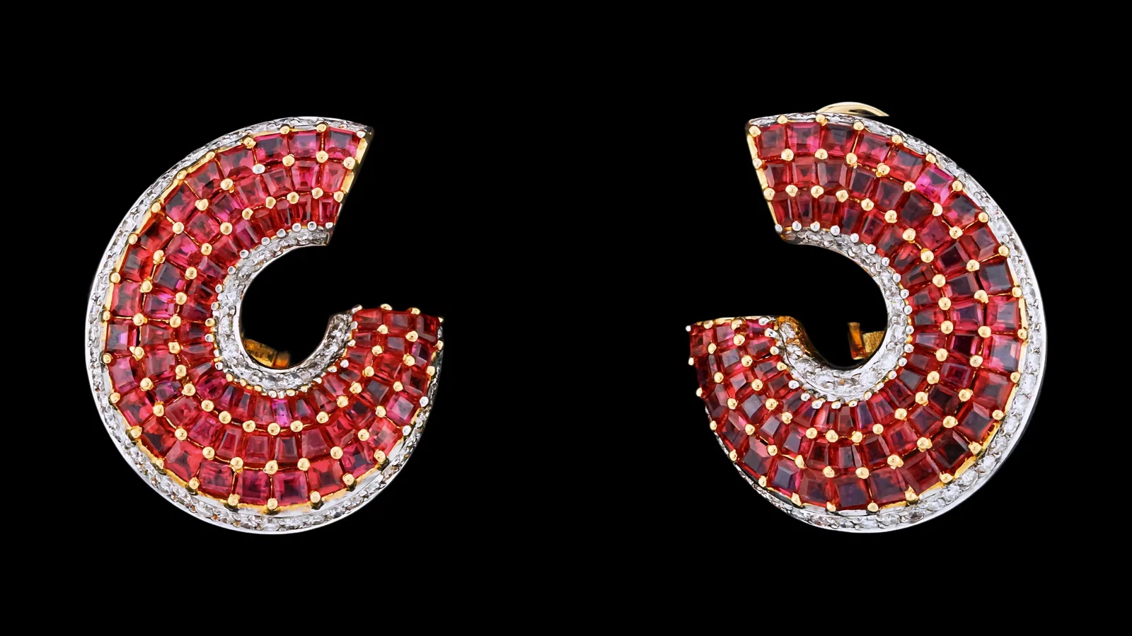 12.80ctw Ruby, 1.55ctw Diamond and 18K 1" Earrings