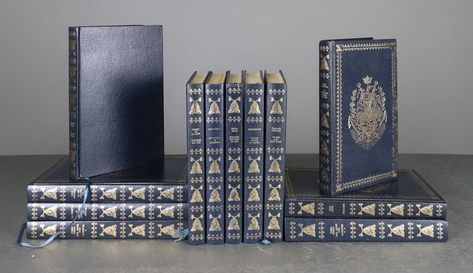 12 French / European Themed Navy Leather Bound Books