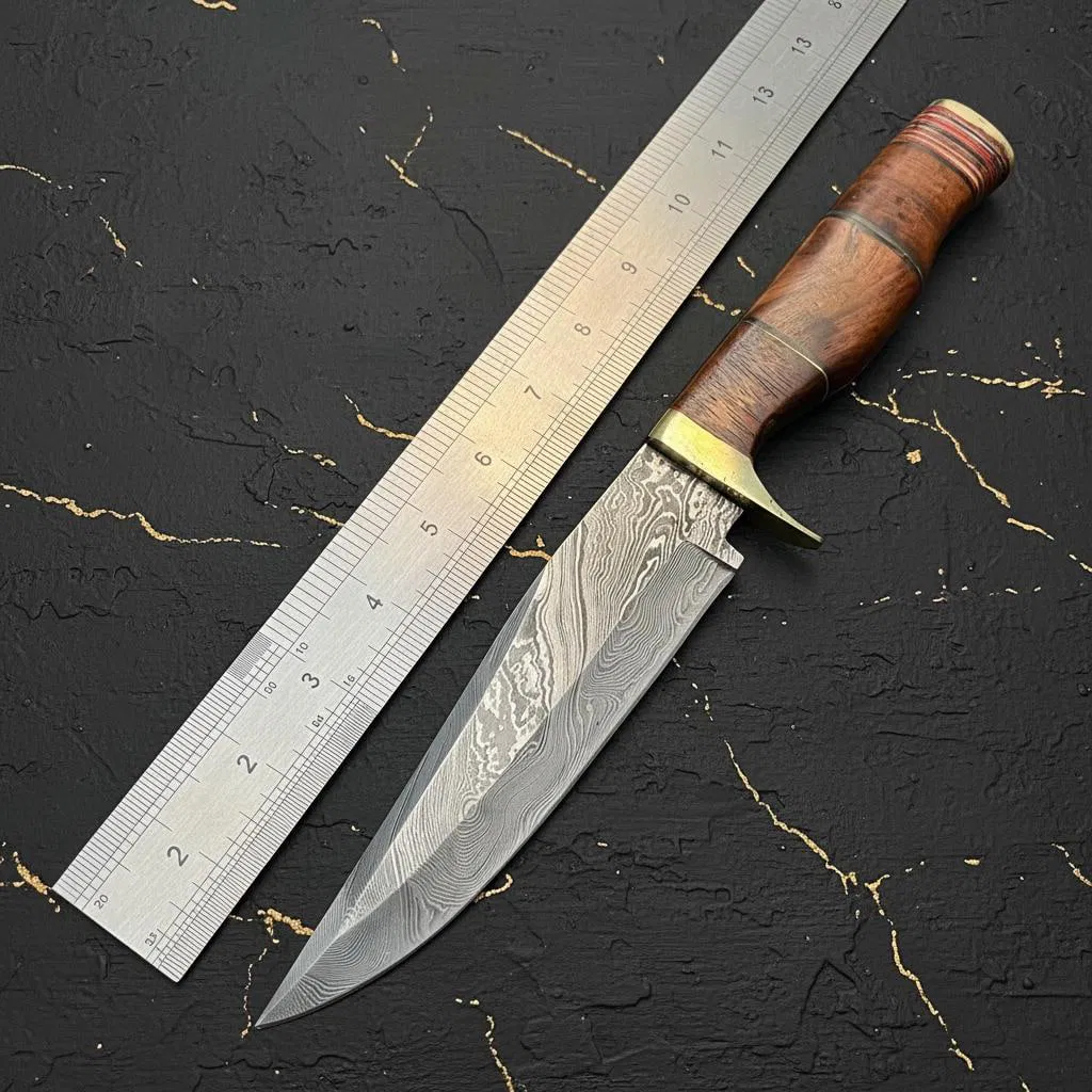 12" Handmade Damascus Steel Bowie Knife | Rosewood Handle | Hunting & Camping