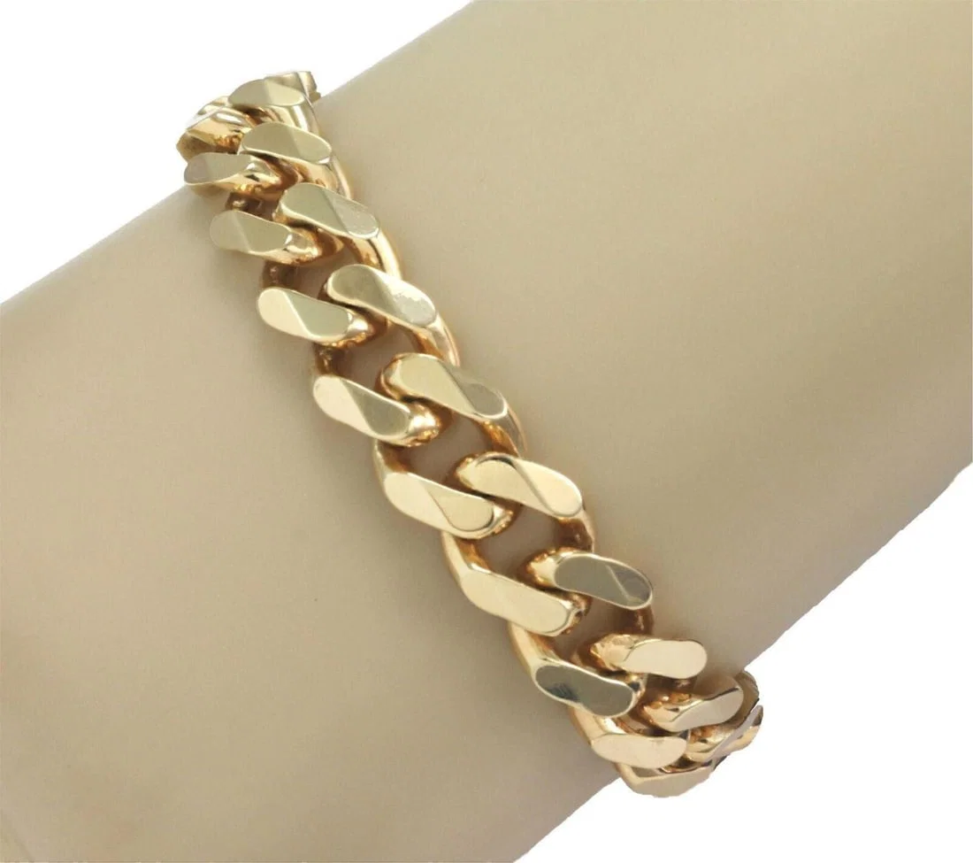 12mm Wide Cuban Link Bracelet in 14k Yellow Gold
