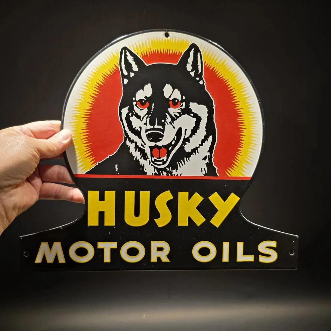 13 3/4" Husky Motor Oil Sign Vintage Style Enamel Gas Station Advertising Sign