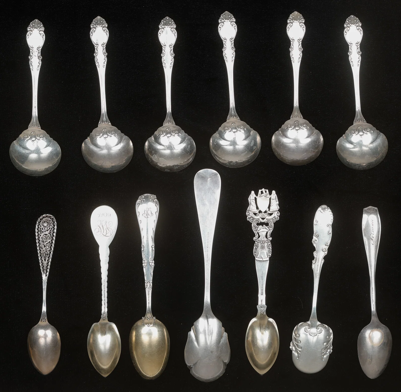 13 Antique Sterling Silver Spoons. Including Souvenir Spoons