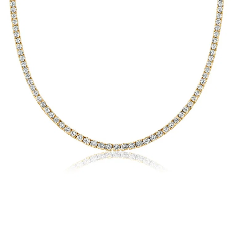 14.8 ctw 14K Yellow Gold 17 inch Basket 4 Prong Tennis Necklace