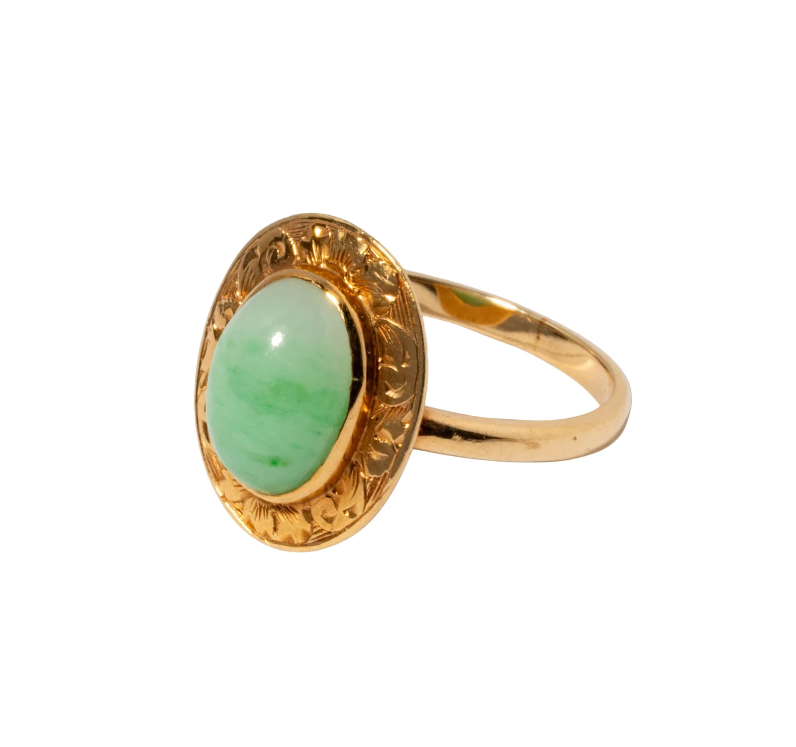 14 Karat Yellow Gold and Jade Ring