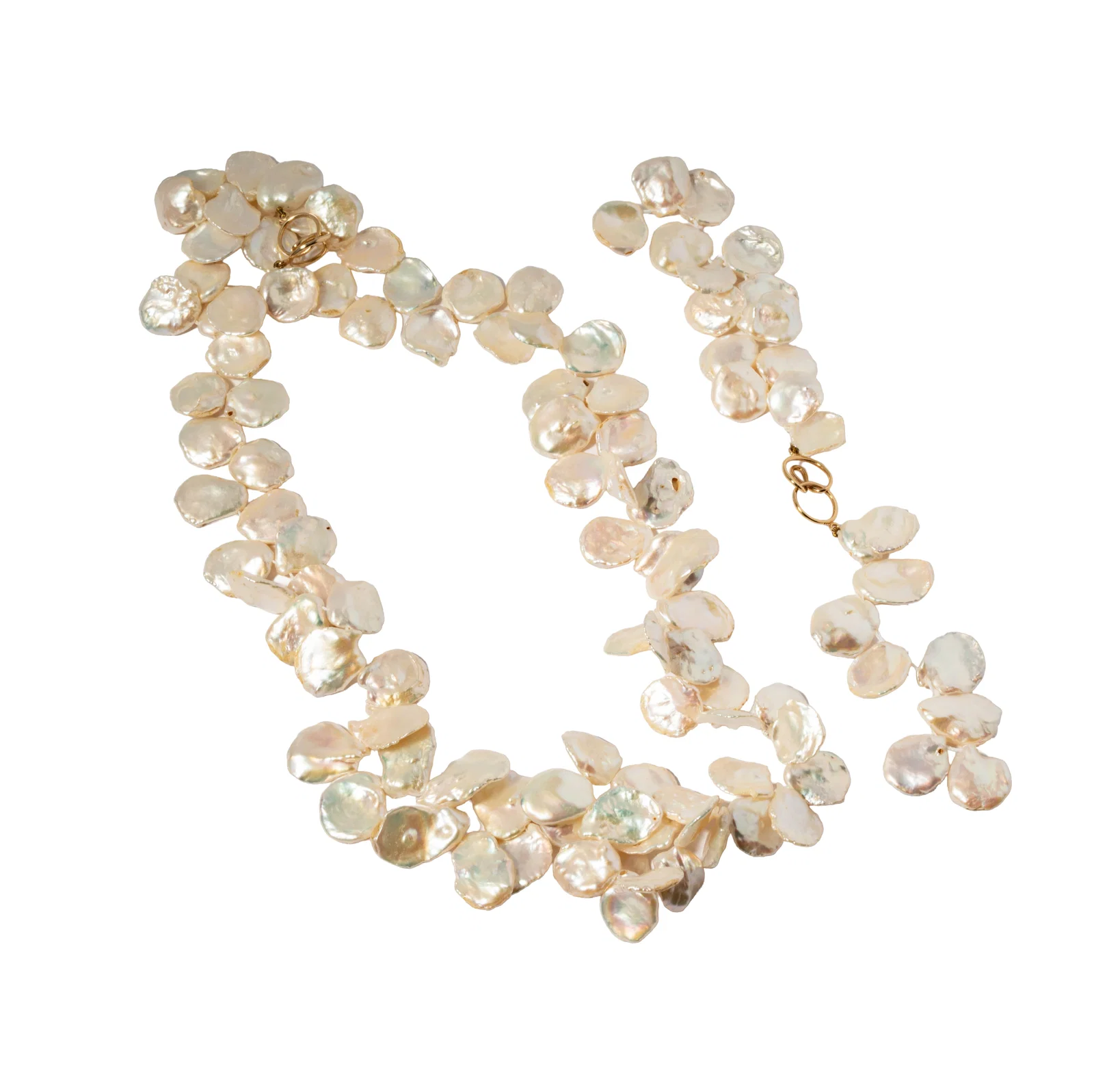 14 Karat Yellow Gold Coin Pearl Necklace Bracelet