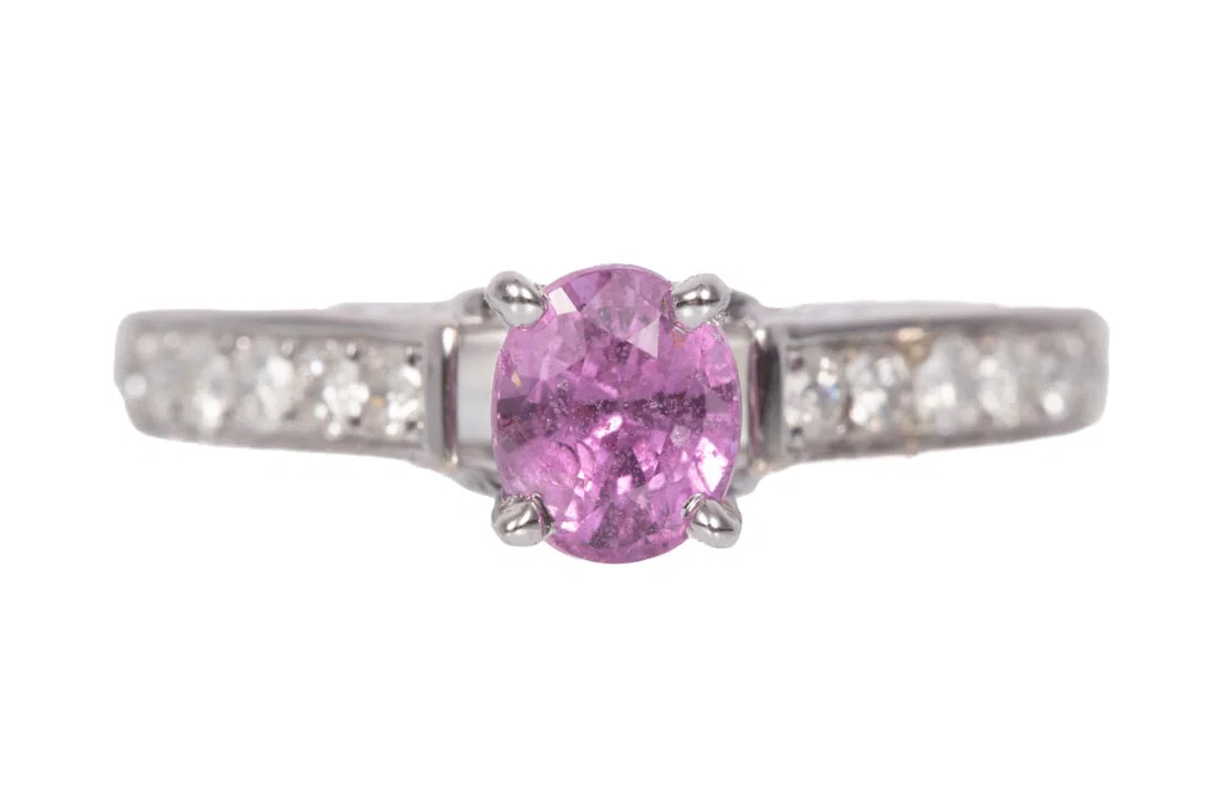 14 kt. White Gold, Pink Sapphire and Diamond Ring
