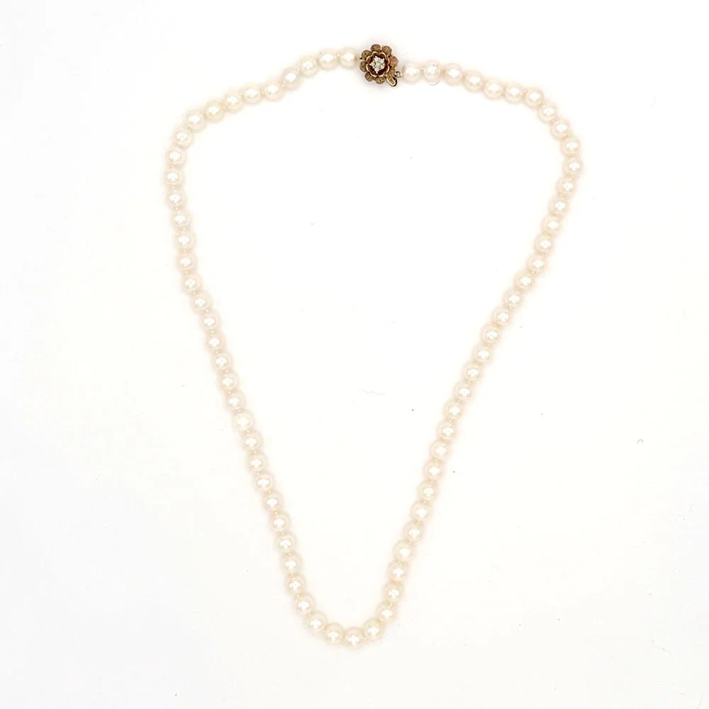 14K 7-7.5mm Akoya Pearl Necklace with Opal Clasp