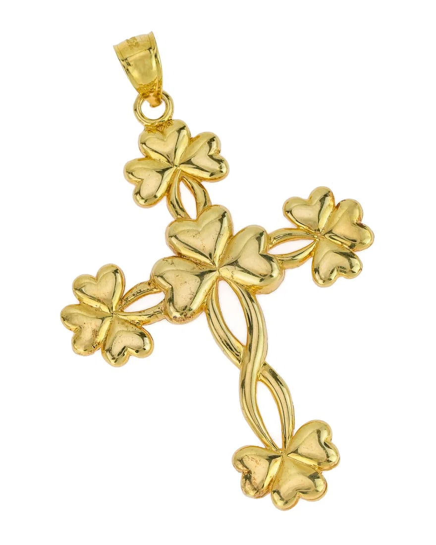 14k Celtic Shamrock Trinity Cross Pendant