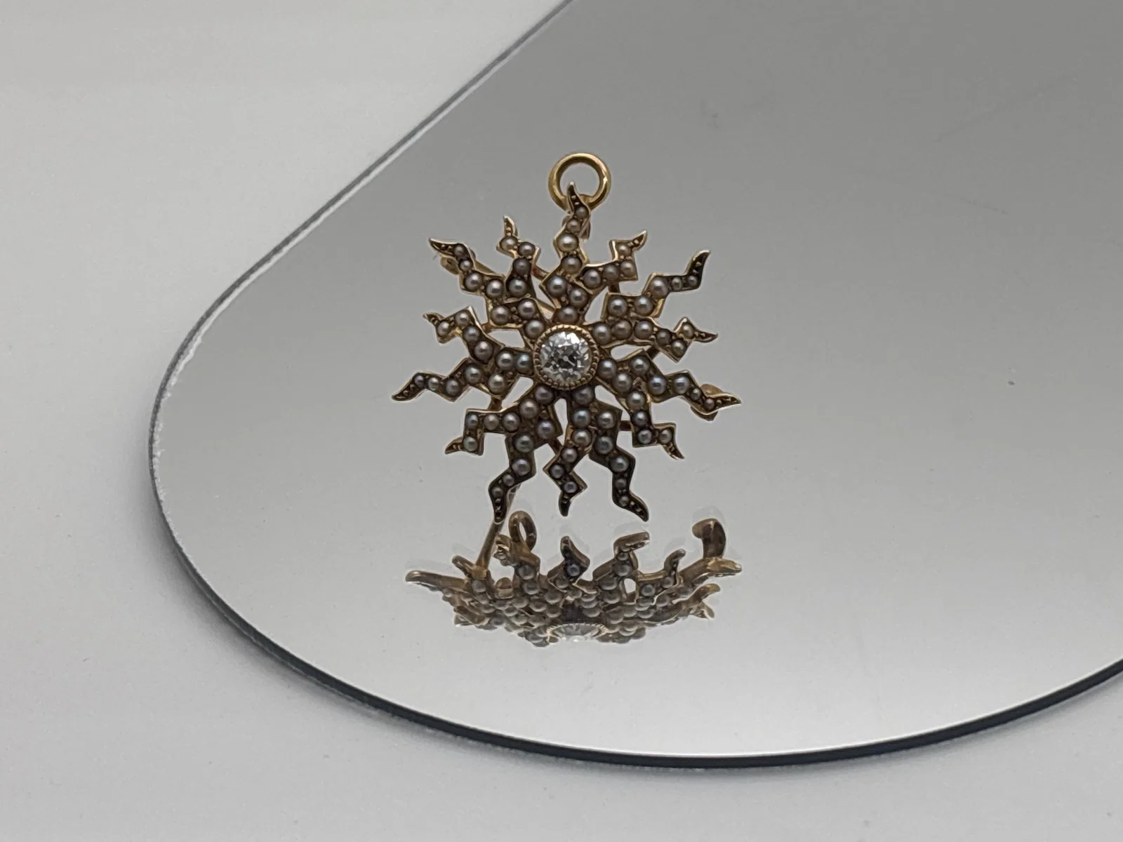 14K Diamond and Seed Pearl Pendant Pin