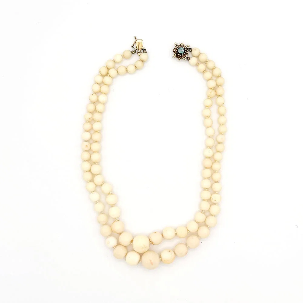 14K Double Strand Angel Skin Coral Beaded Necklace