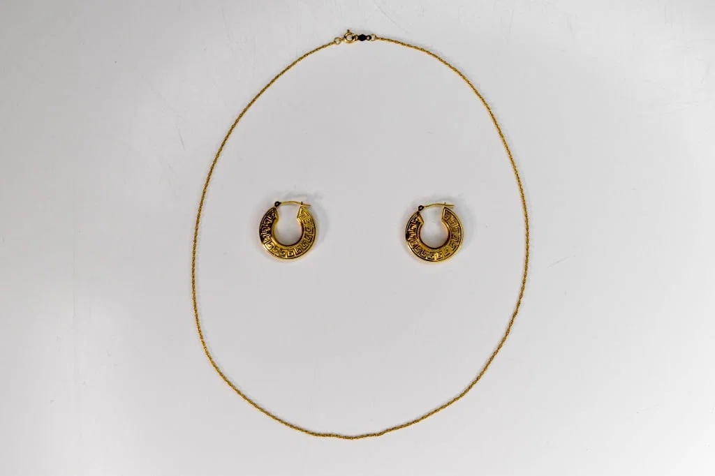 14K Earrings and Necklace 19" 2.75 Grams