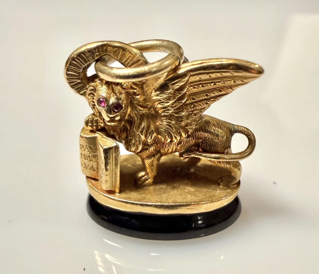 14K Gold And Amethyst San Marco Lion Fob Pendant