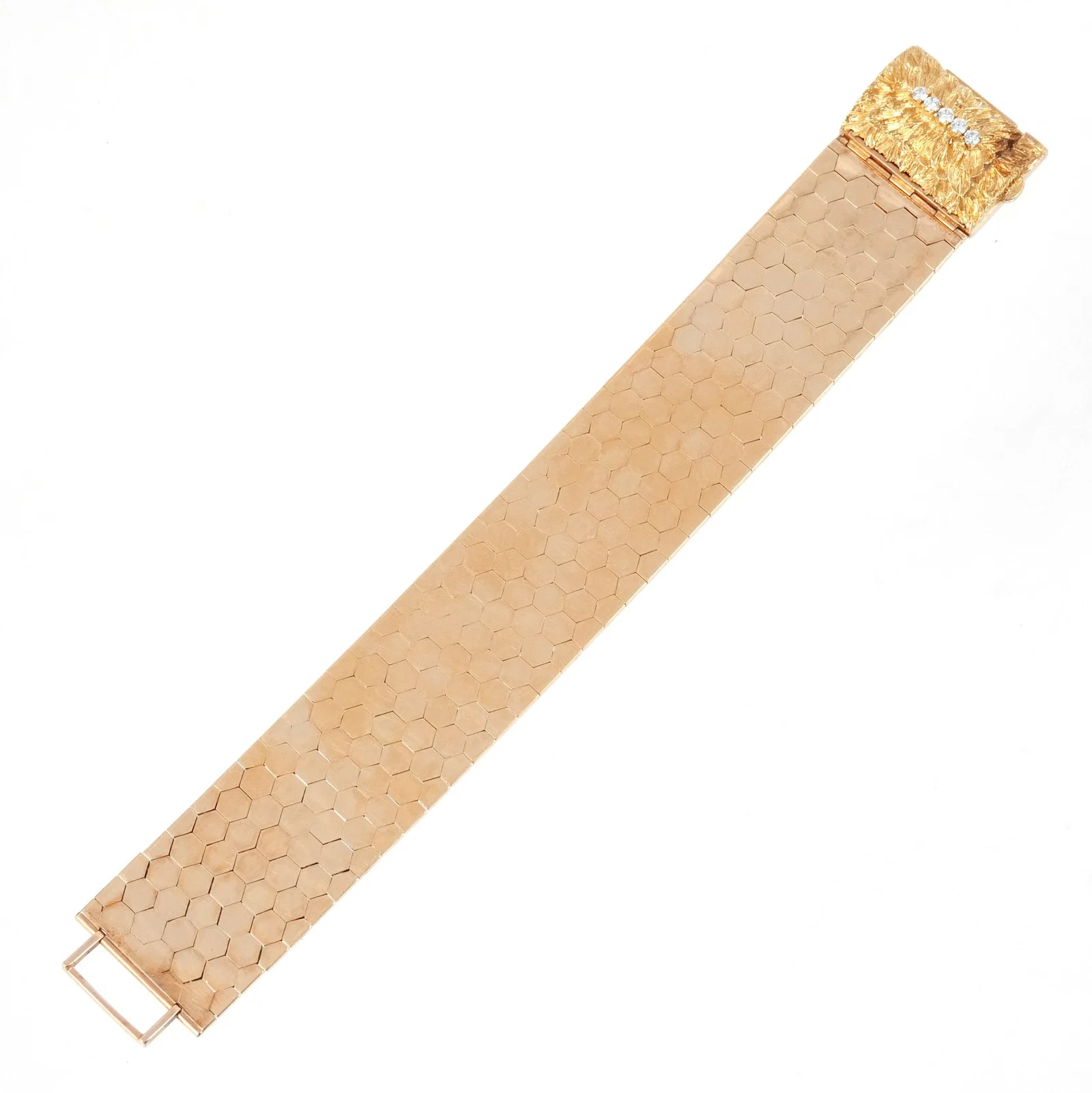 14K GOLD AND DIAMOND HEXAGONAL LINK BRACELET