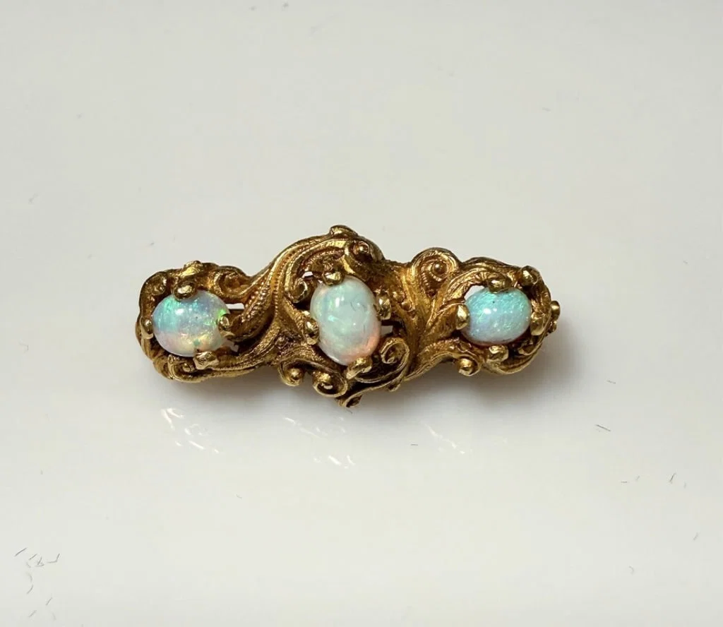 14K Gold And Opal Art Nouveau Brooch Pin