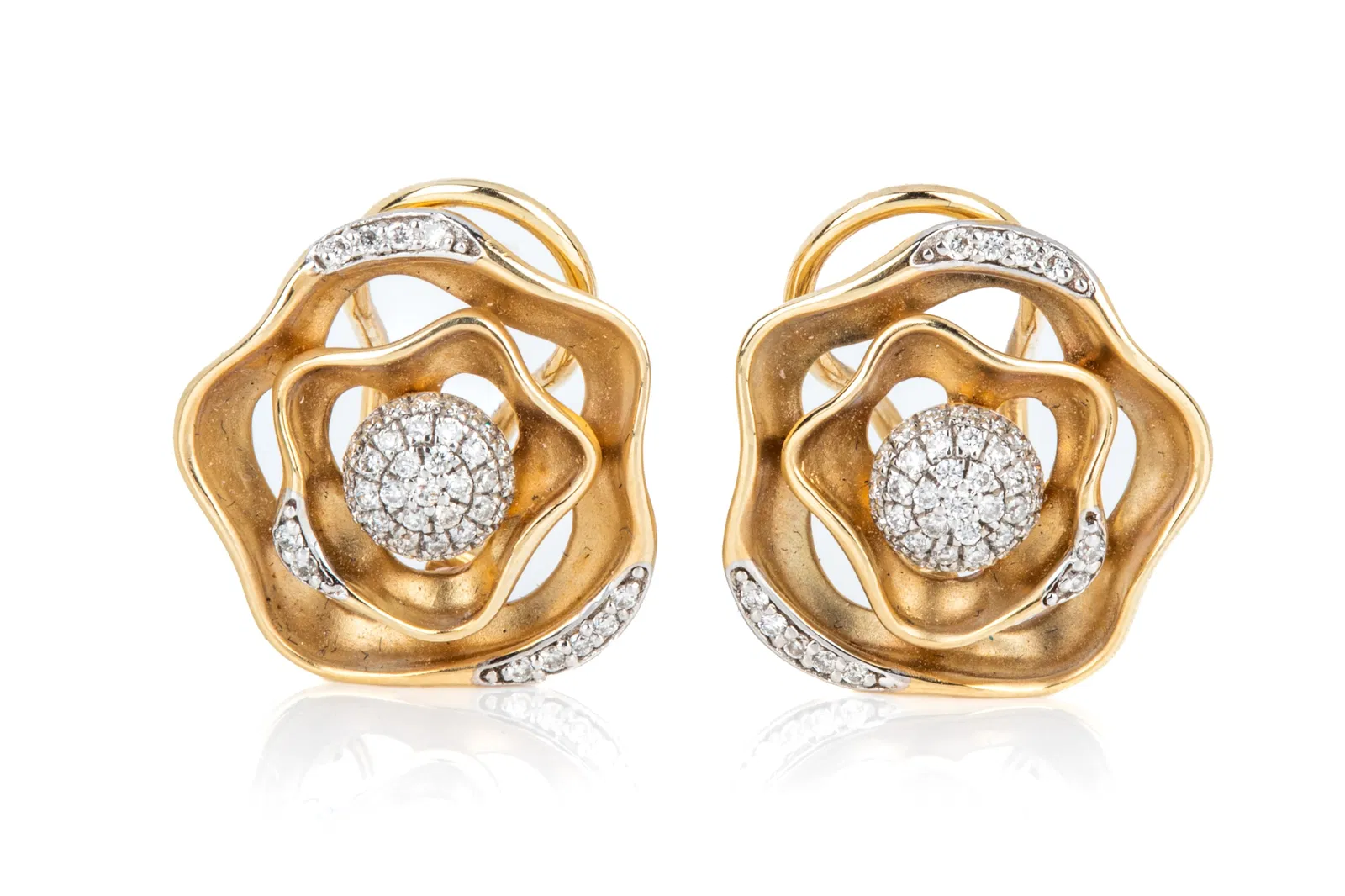 14K GOLD & DIAMOND FLORAL EARRINGS 5.4g