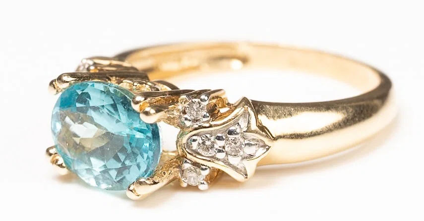 14K Gold Diamonds & Blue Stone Ring