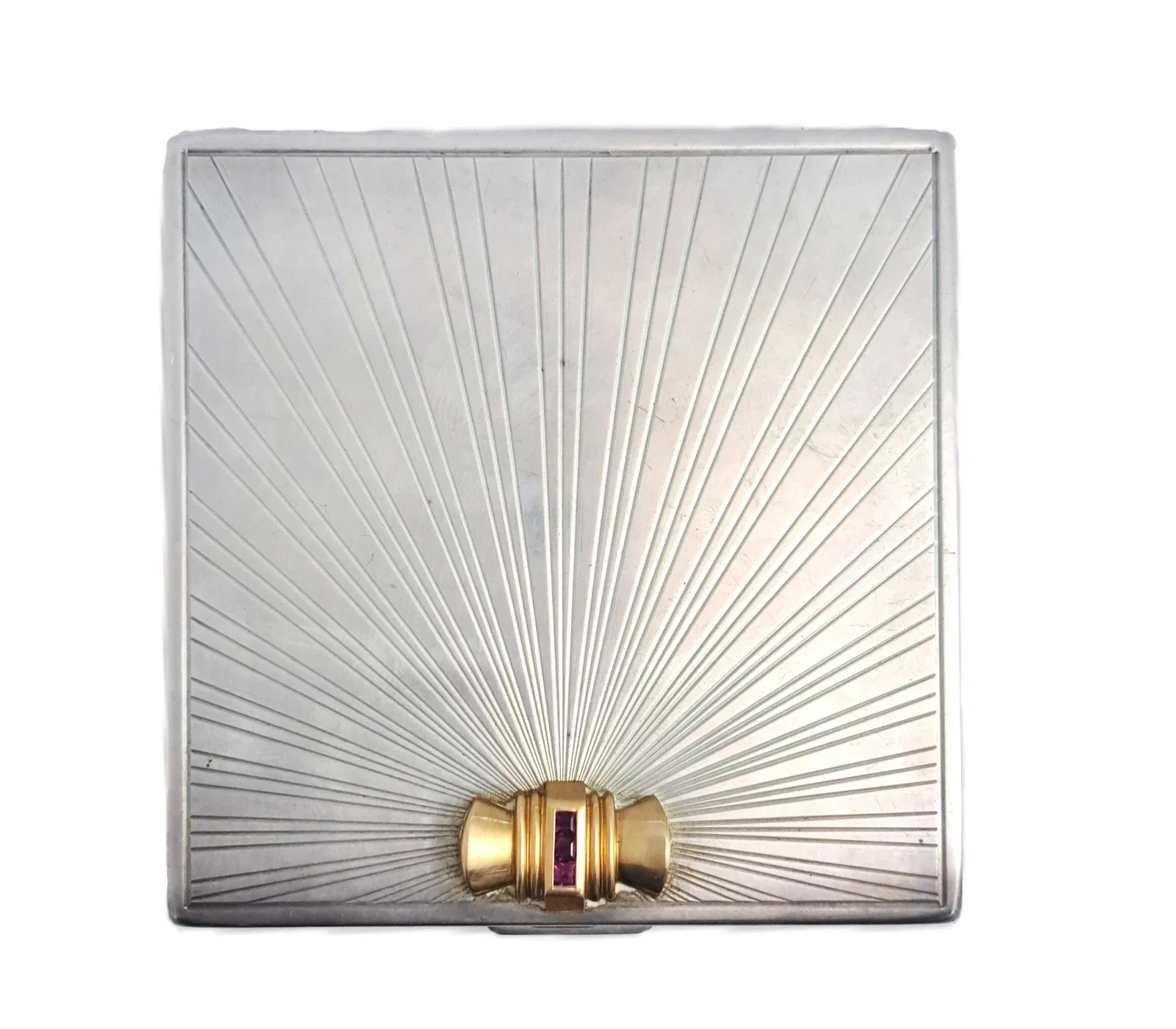 14k Gold Natural Ruby Tiffany & Co Sterling Compact w/ Original Pouch