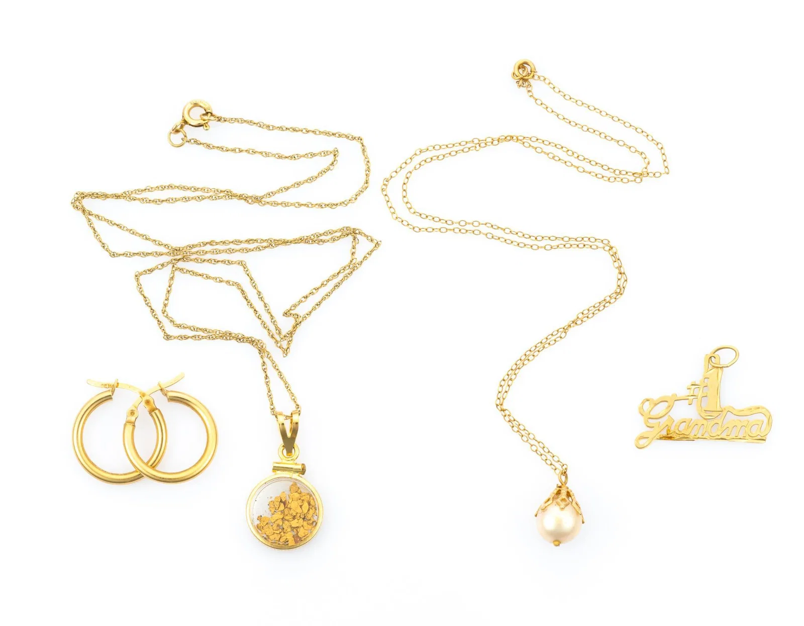 14K Gold Necklaces Earrings and Floating Gold Pendant