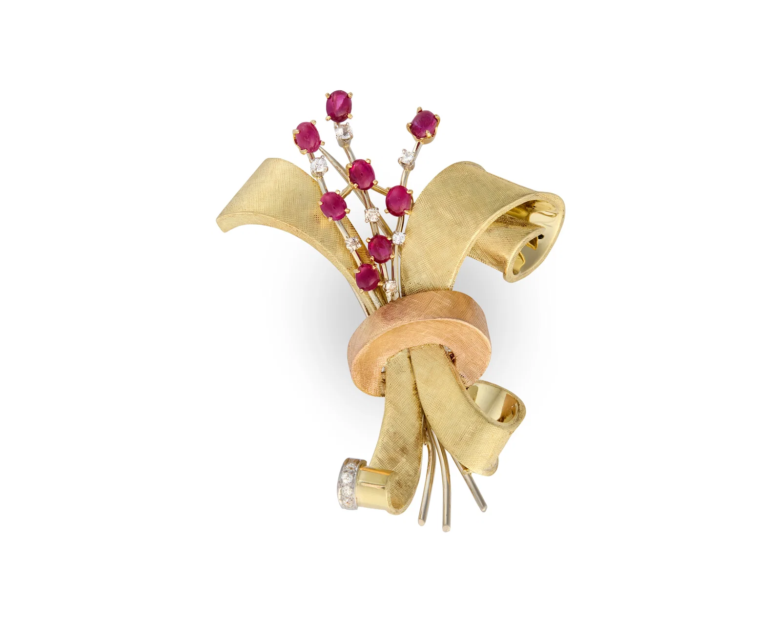 14K Gold, Ruby, and Diamond Brooch