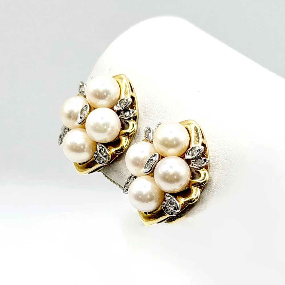 14K Pearl and Diamond Earrings