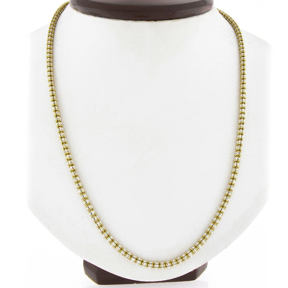 14K Two Tone Gold 24 Inch Diamond Cut Tube Chain Necklace