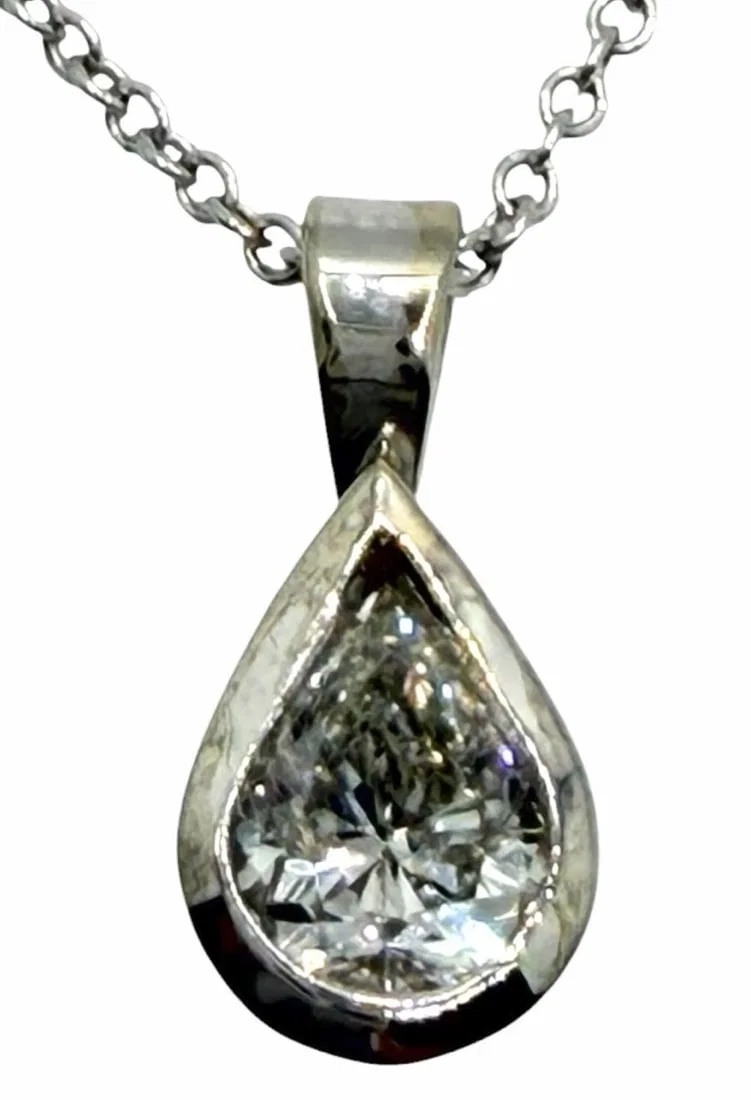 14K White Gold 0.41ctw Diamond Solitaire Pendant with Chain