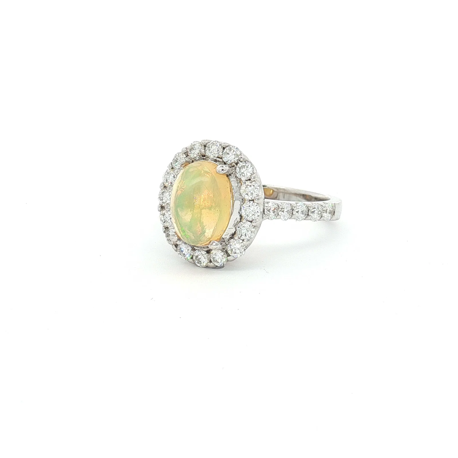 14K White Gold, 1.58ct Opal and 0.97ctw Diamond Ring