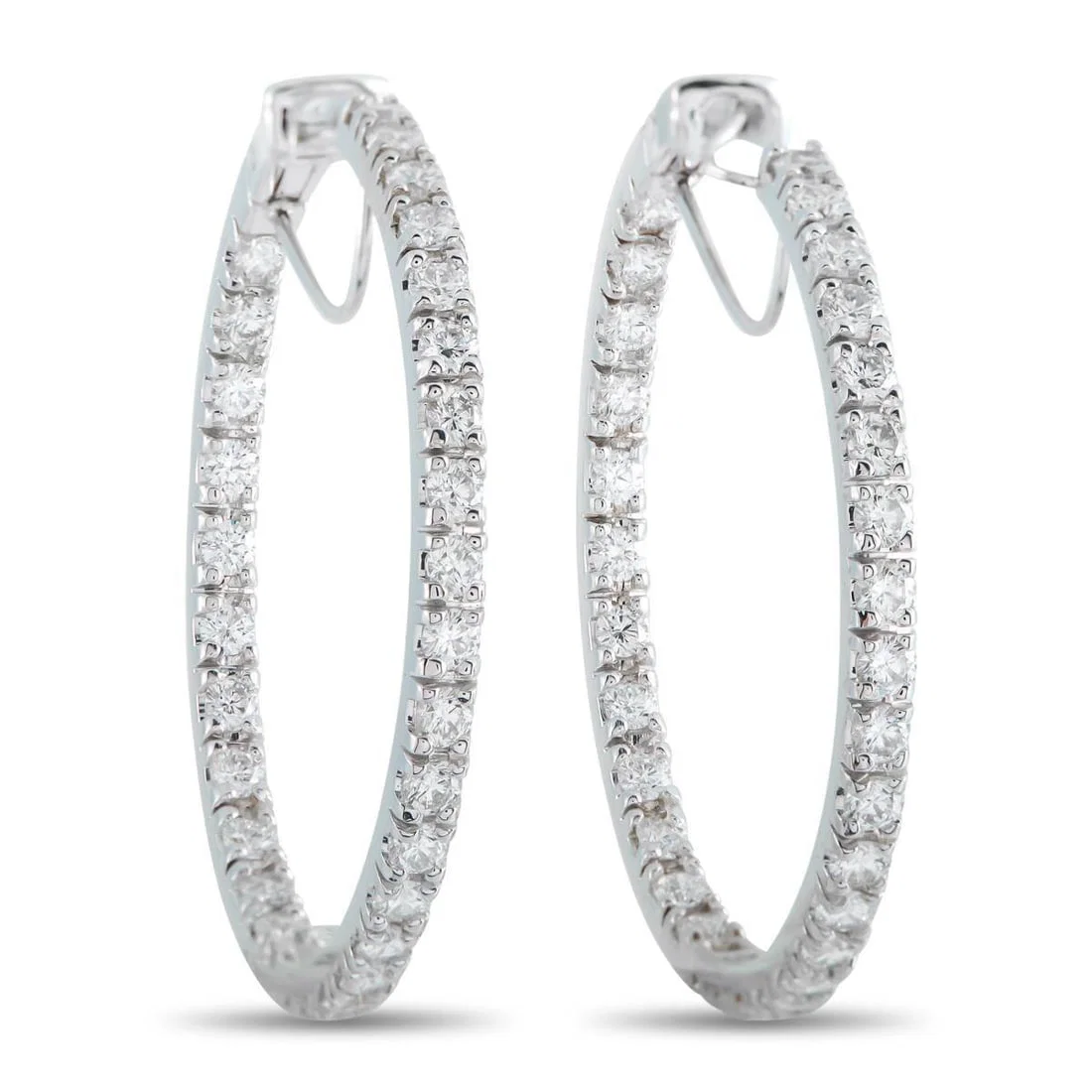14K WHITE GOLD 5.75CT DIAMOND HOOP EARRINGS