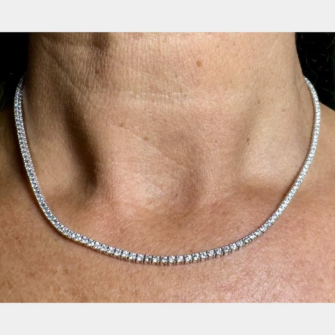 14K White Gold 6.00 Ct Diamond Tennis Necklace 182 Diamonds F-G VVS1-VS2