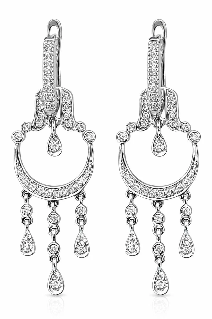 14K White Gold Diamond Chandelier Drop Earrings