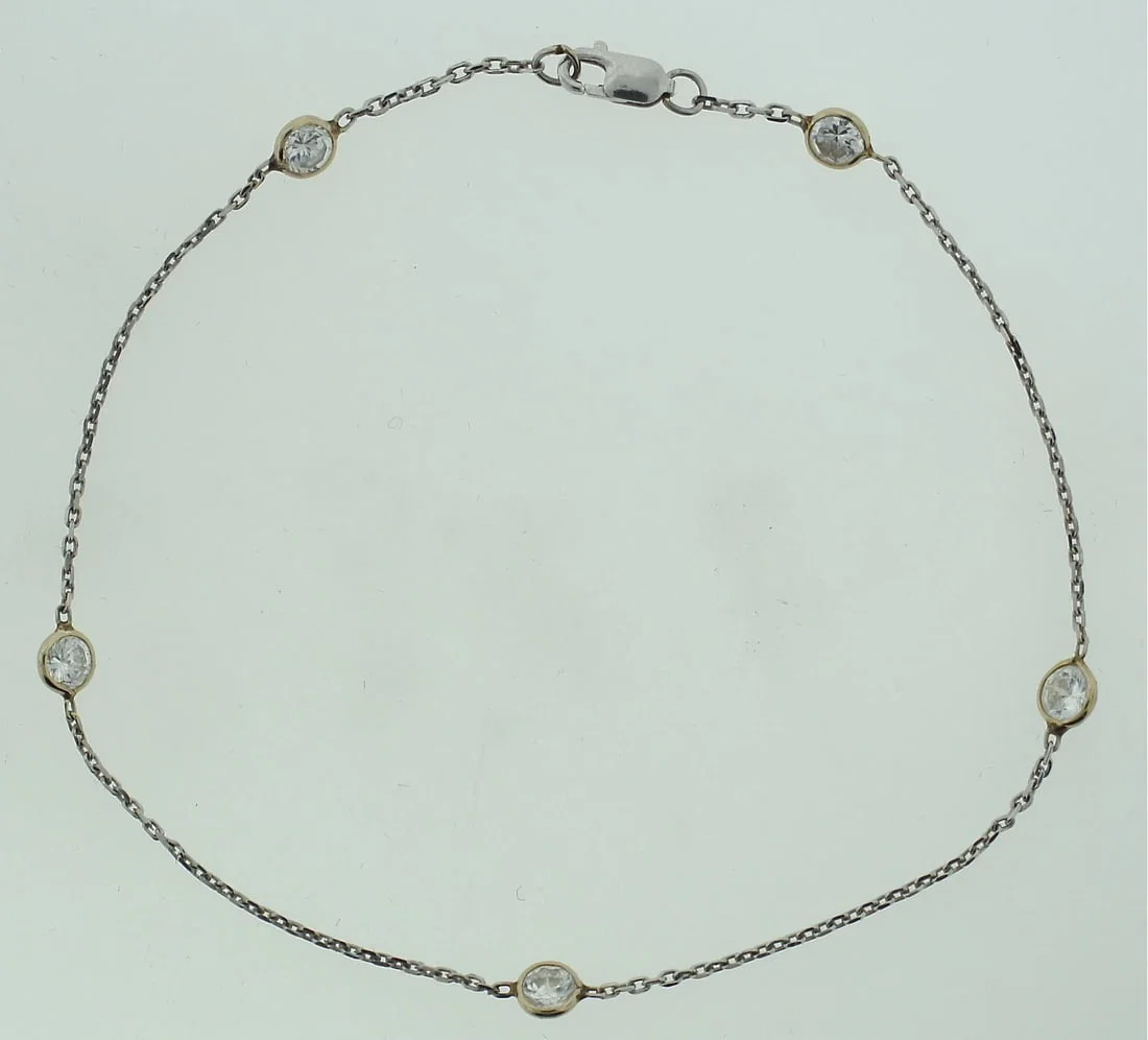 14K WHITE GOLD WHITE SAPPHIRE BRACELET C.1980 0.50CTS LINK CHAIN