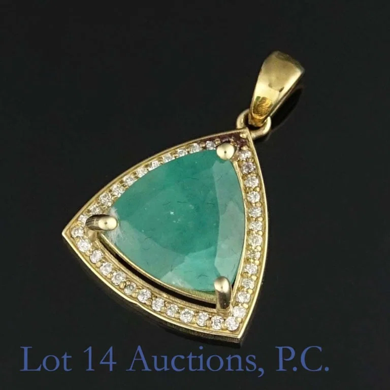 14k Y Gold Emerald & Diamond Pendant