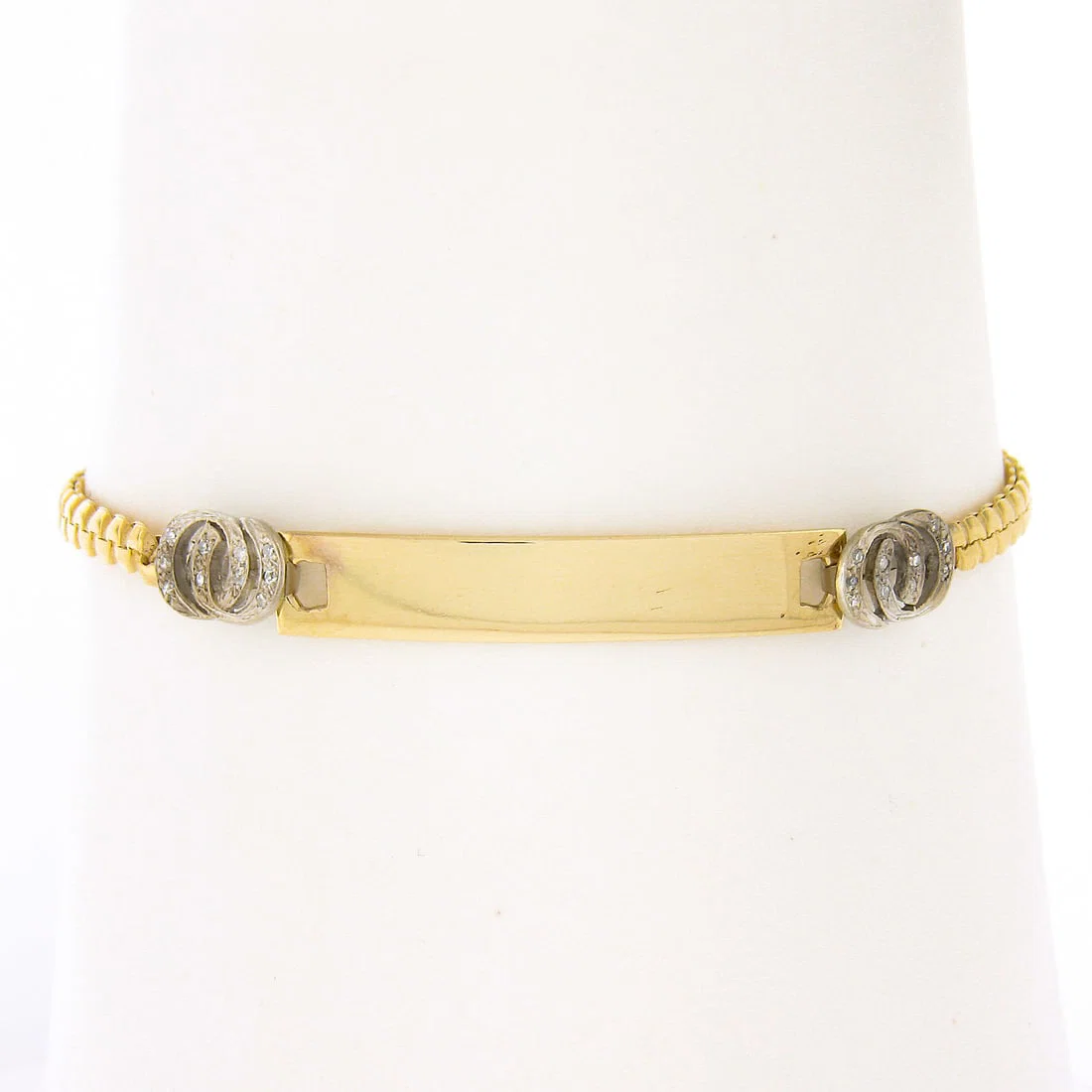 14k Yellow Gold 6.25" Engraveable ID Bracelet with Pave Diamond Circles