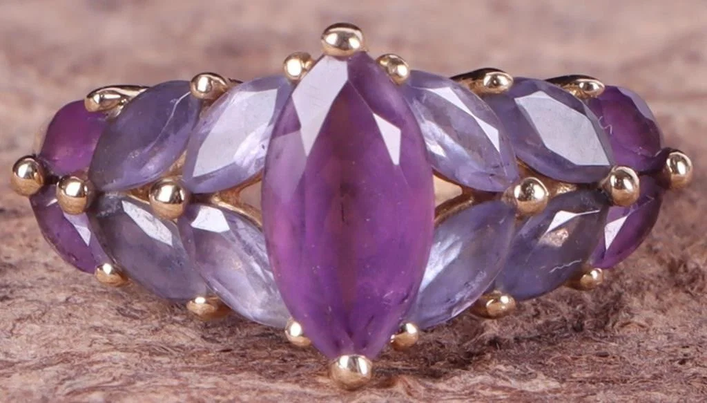 14K YELLOW GOLD AMETHYST IOLITE LADIES RING