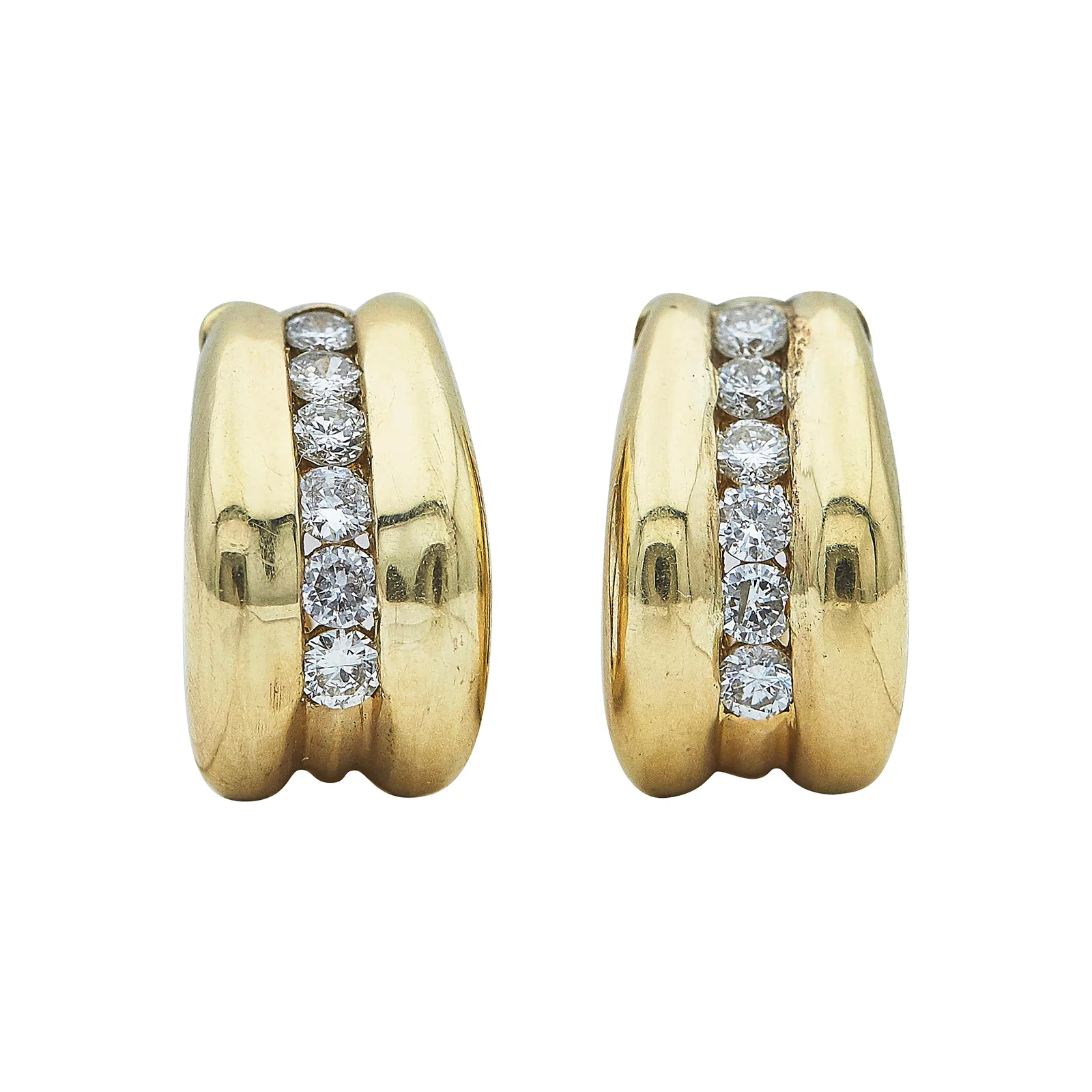 14K Yellow Gold and Diamond Half-Hoop Earrings