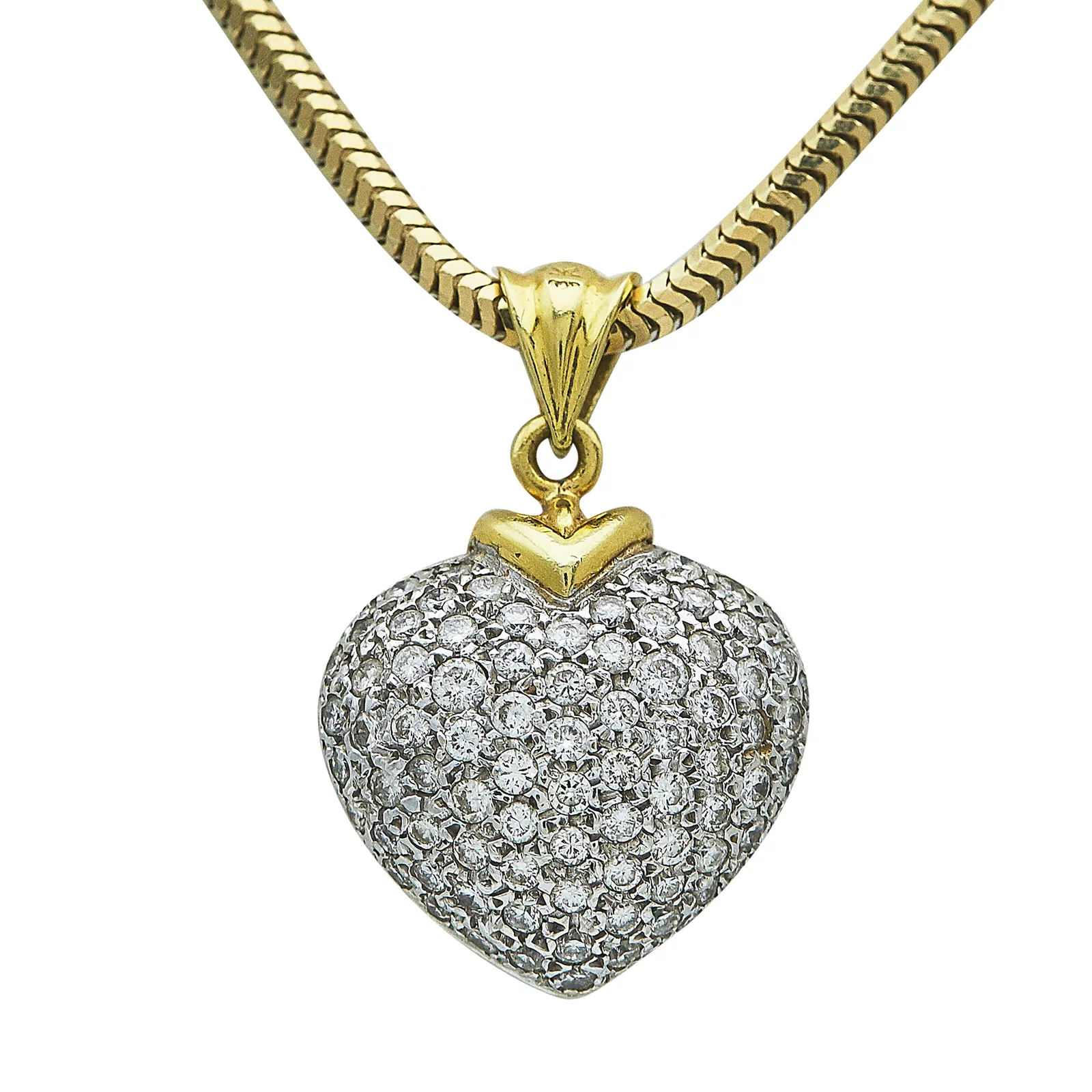 14K Yellow Gold and Diamond Heart Pendant Necklace