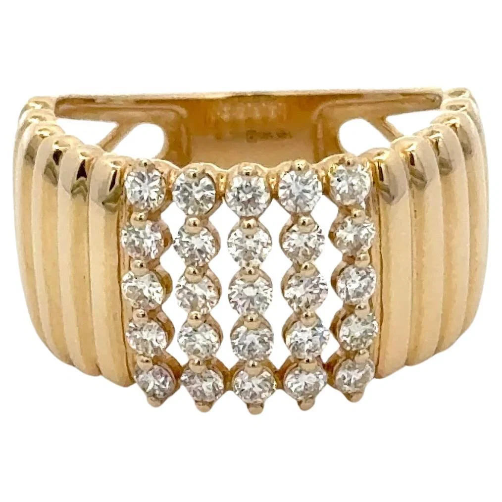 14K Yellow Gold Ribbed Fashion Ring with 25 Diamonds 0.76 Carats by Harbor Diamonds